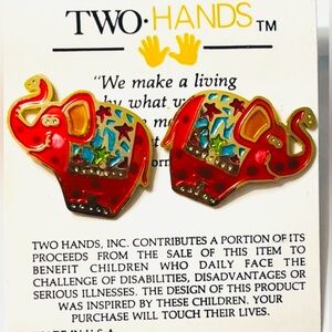 Two Hands vintage elephant earrings on card